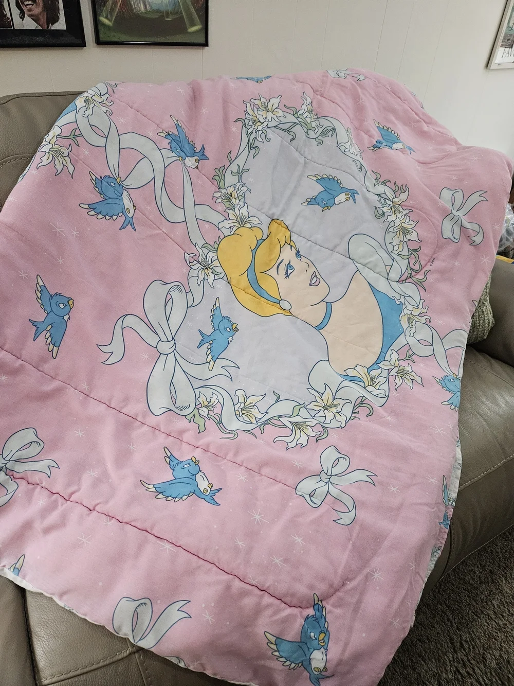 Disney Pink and Blue Cinderella Quilted Comforter